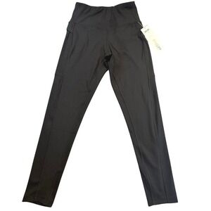 BSP Women Black High Waist Active Leggings with Media Pockets Size Small NWT